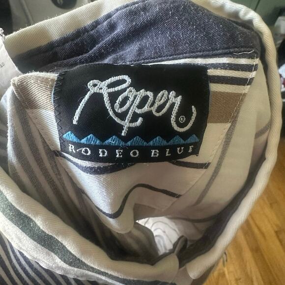 Roper Blue Green Striped Western Shirt – Long Sleeve Button-Down - Picture 8 of 9